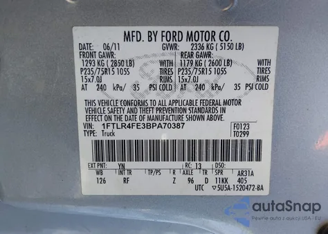 2011 Ford Ranger Xlt from USA, damaged, VIN 1FTLR4FE3BPA70387